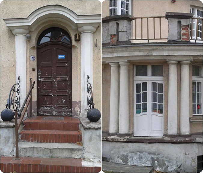 Wejście i balkon budynku na ul. Królewieckiej 135 róg Owocowej w Elblągu- obecnie Ośrodek wsparcia dla osób starszych (Listopad 2014)
