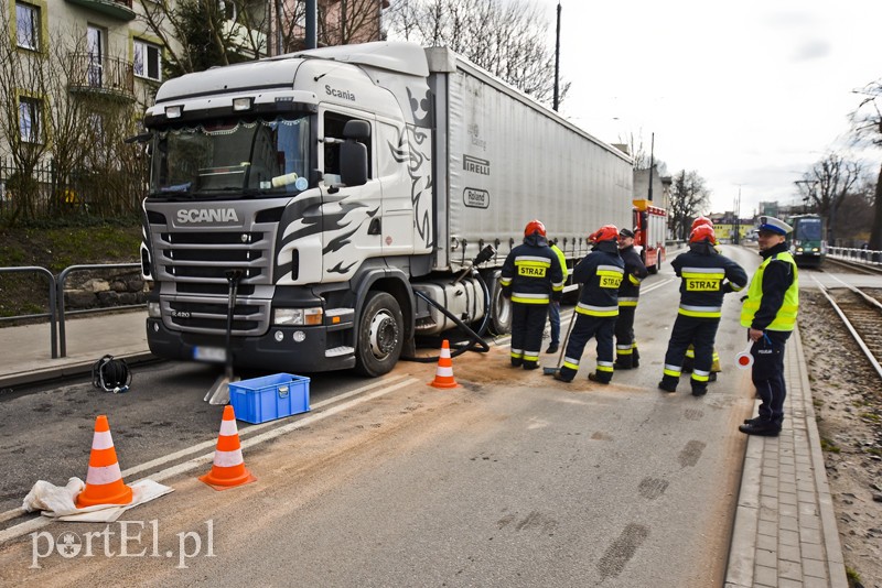 Elbląg, Kolizja toyoty z tirem, utrudnienia na Browarnej