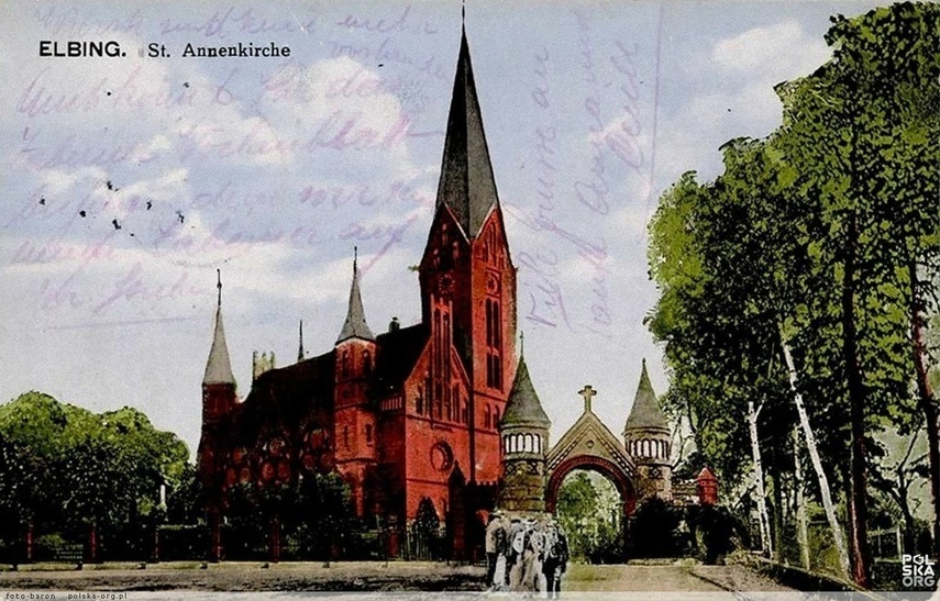 Elbląg, Nieistniejący już kościół św. Anny (dzisiejszy park Traugutta), widok sprzed wojny
