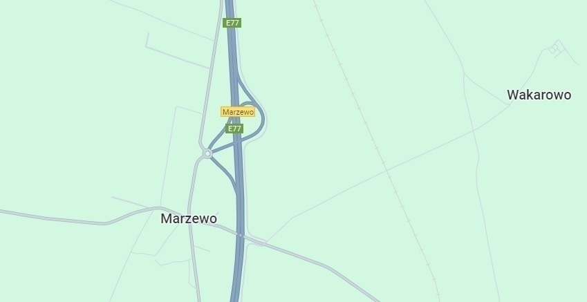 Elbląg, Inwestycja ma powstać w pobliżu węzła Marzewo koło miejscowości Wakarowo (mapa z Google)