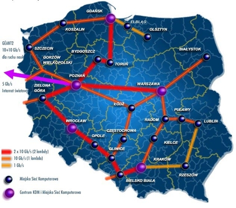 Elbląg, Mapa sieci światłowodowej Pionier.
