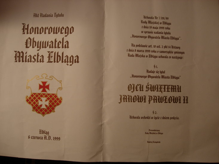 Elbląg, Jan Paweł II... „podęty” w Elblągu