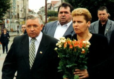 Elbląg, Posłanka Danuta Hojarska (po prawej) i lider Samoobrony Andrzej Lepper