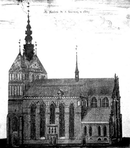 Elbląg, Kościół św. Mikołaja przed pożarem w  1777 r.(archiwum autora)