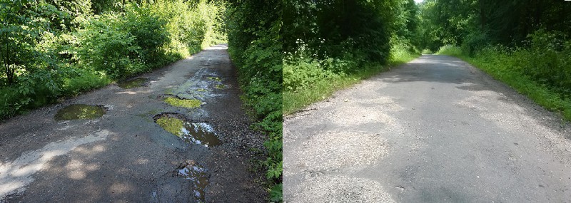Elbląg, Po lewej elbląski odcinek drogi, po prawej odcinek należący do Milejewa