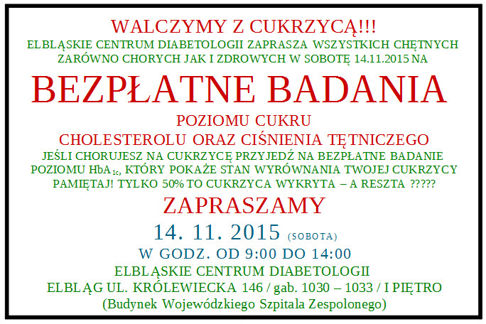 Elbląg, Biała sobota - zbadaj poziom cukru Elbląg, Biała sobota - zbadaj poziom cukru