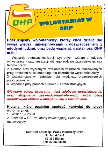 Elbląg, Wolontariat w OHP Elbląg, Wolontariat w OHP