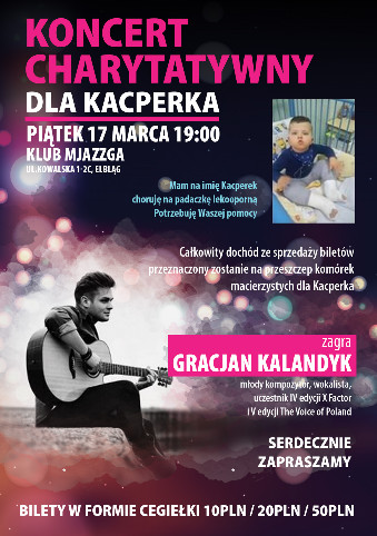 Elbląg, Gracjan Kalandyk charytatywnie dla chorego chłopca Elbląg, Gracjan Kalandyk charytatywnie dla chorego chłopca