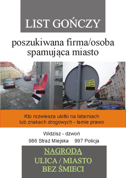 Elbląg, List gończy. Ścigamy zaśmiecających miasto! Elbląg, List gończy. Ścigamy zaśmiecających miasto!