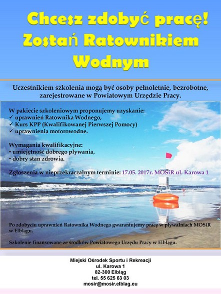 Elbląg, Zostań ratownikiem wodnym i zdobądź pracę – nowy termin zapisów