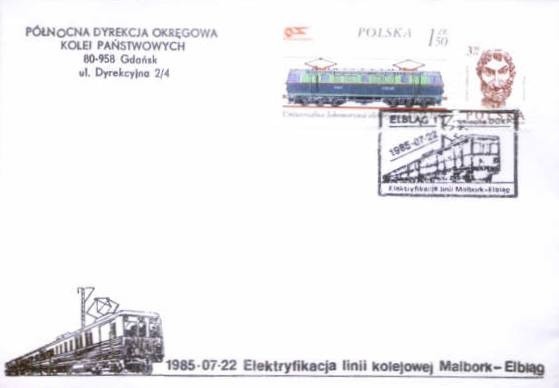 Elbląg, Kartka pocztowa wydana z okazji elektryfikacji linii kolejowej do Elbląga