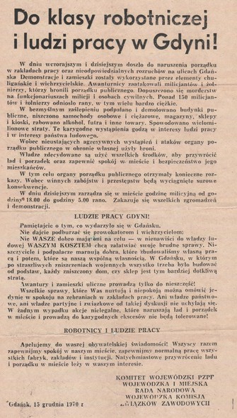 Elbląg, Odezwa do robotników, 15.12.1970 r.