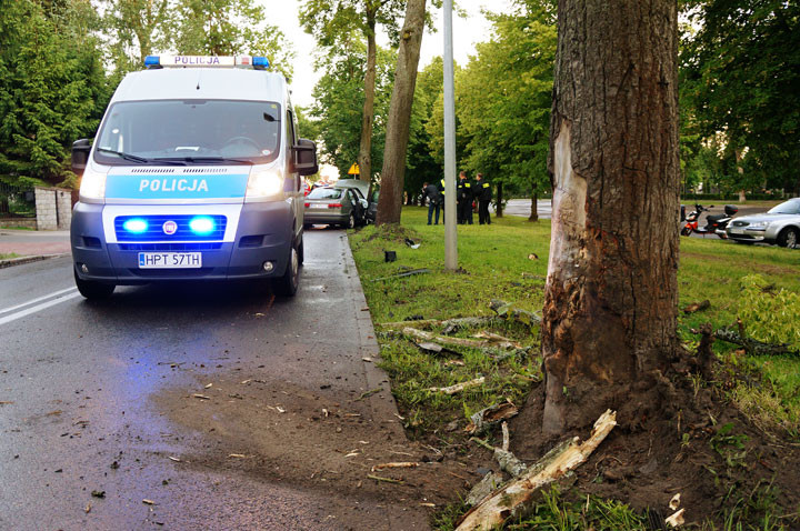 Kościuszki: saabem uderzyła w drzewo zdjęcie nr 58512