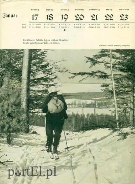 Niemiecki podpis przy zdjęciu: Wzgórza przy Zalewie Wiślanym są najlepszym miejscem do uprawiania narciarstwa. Zjazd z