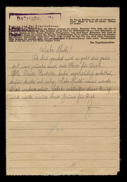 List obozowy wysłany przez Felicjana do matki Czesławy w 1943.r.