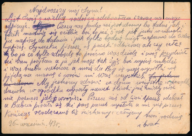 List matki do syna przebywającego obozie w Stutthofie