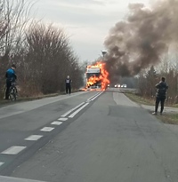 Pożar trzcinowiska i ciężarówki