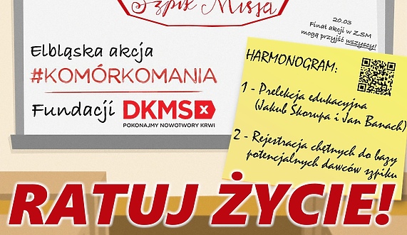 „Szpik Misja” - miejska akcja rejestracji potencjalnych dawców szpiku w elbląskich szkołach