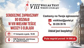 Zapraszamy na VIII Wielki Test Wiedzy o Elblągu! Zapraszamy na VIII Wielki Test Wiedzy o Elblągu!
