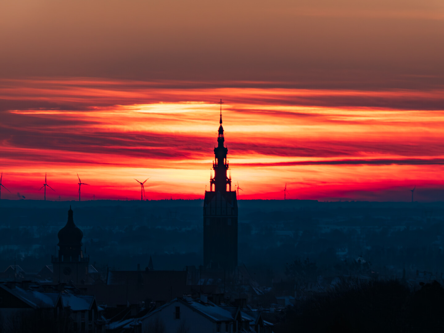 Ognisty zachód słońca.