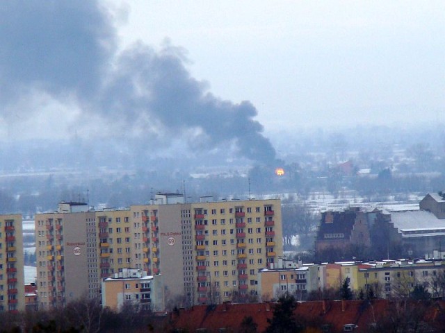 Pożar w Kępkach widziany z góry Chrobrego.