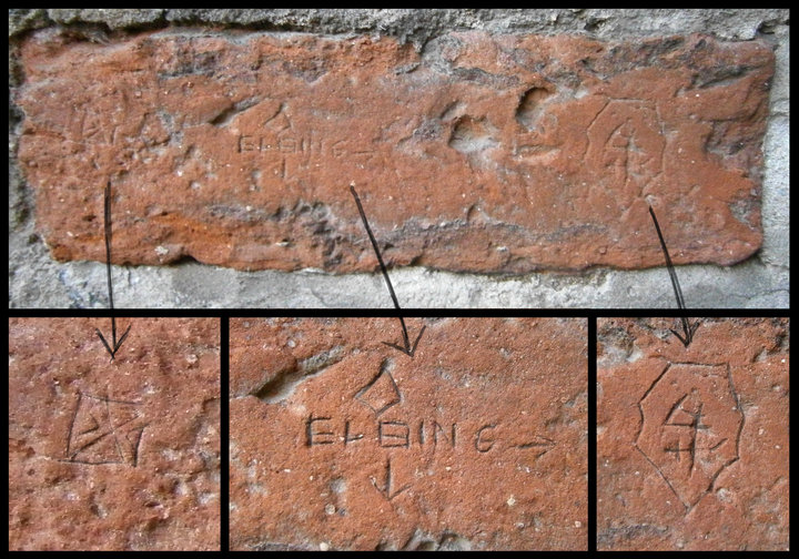 Zagadkowe "graffiti" na murze kościoła podominikańskiego: "Elbing", strzałki i gmerk