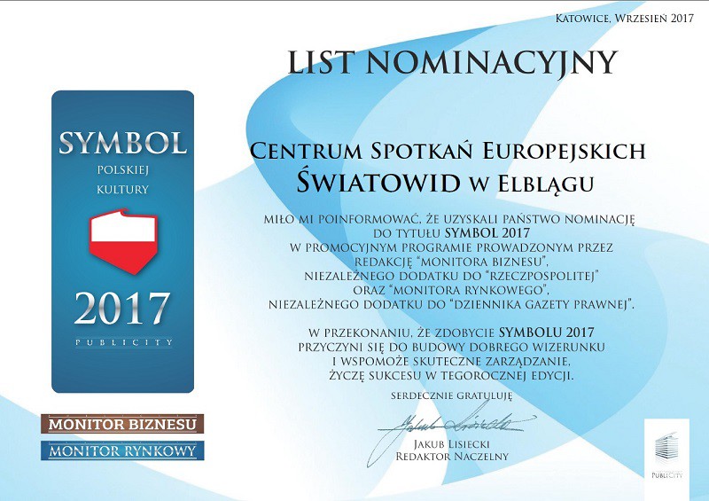 Elbląg, Nominacja do tytułu Symbol Polskiej Kultury 2017 Elbląg, Nominacja do tytułu Symbol Polskiej Kultury 2017