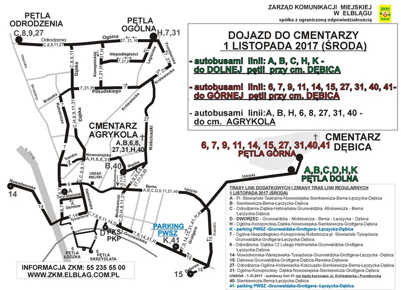 Elbląg, Jak dojechać na cmentarze