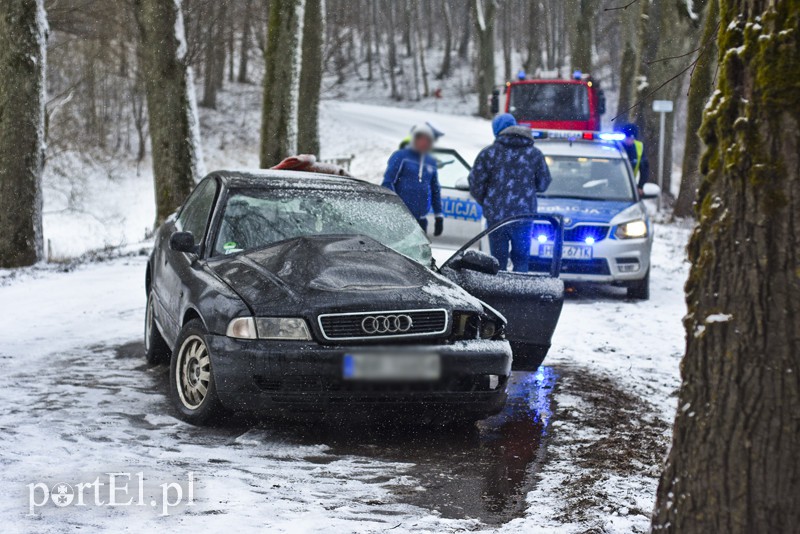 Elbląg, Ślisko na drogach, kobieta uderzyła w drzewo