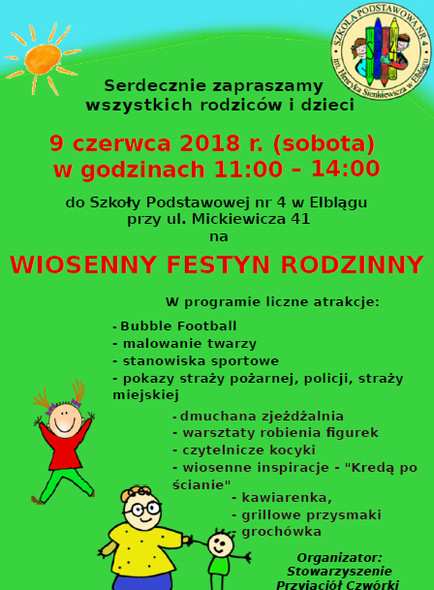 Elbląg, Wiosenny Festyn Rodzinny w SP 4 Elbląg, Wiosenny Festyn Rodzinny w SP 4