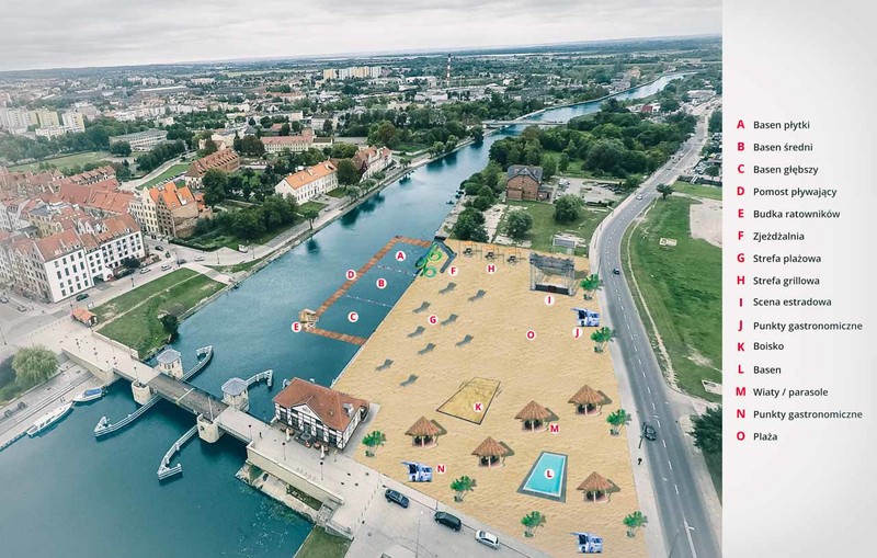 Elbląg, Wizualizacja miejskiej plaży według Stefana Rembelskiego Elbląg, Wizualizacja miejskiej plaży według Stefana Rembelskiego