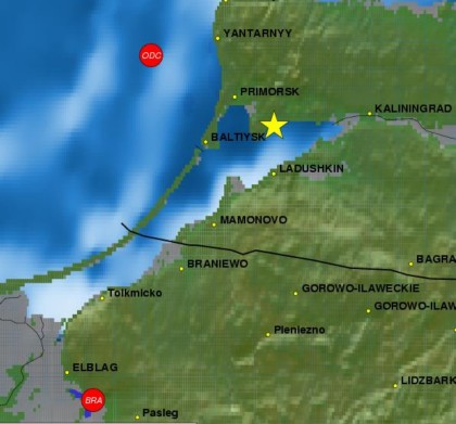 Elbląg, Epicentrum trzęsienia wg Eeropean-Mediterranean Seismological Centre Elbląg, Epicentrum trzęsienia wg Eeropean-Mediterranean Seismological Centre