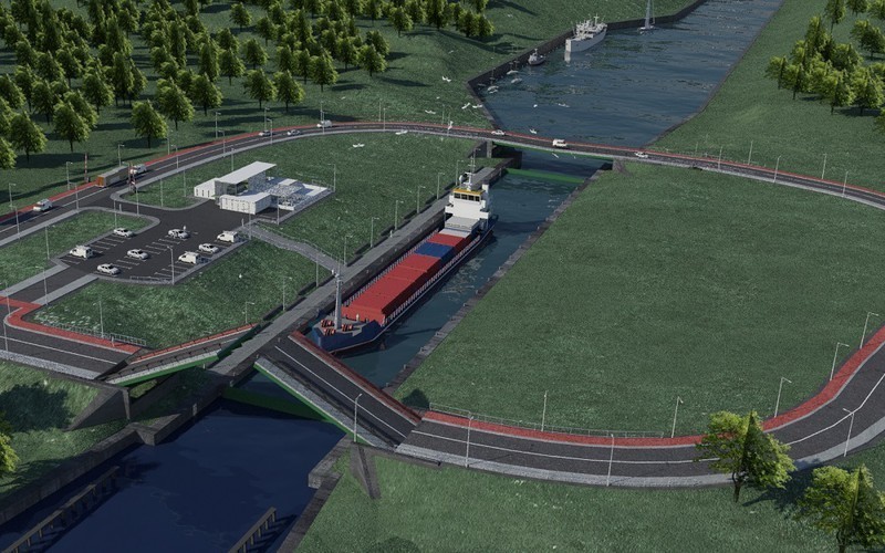 Elbląg, Wizualizacja - budowa kanału spowoduje także budowę sztucznej wyspy na Zalewie Wiślanym (Urząd Morski w Gdyni)