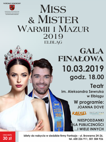 Elbląg, Już wkrótce Gala Finałowa Miss & Mister Warmii i Mazur 2019