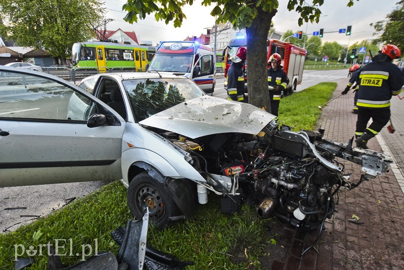 Elbląg, Ford uderzył w drzewo na ul. Płk. Dąbka Elbląg, Ford uderzył w drzewo na ul. Płk. Dąbka