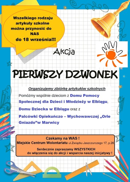 Elbląg, Pierwszy dzwonek, czyli zbiórka przyborów szkolnych Elbląg, Pierwszy dzwonek, czyli zbiórka przyborów szkolnych