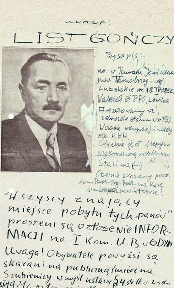 Elbląg, „List gończy” przygotowany przez członków gdańskiej grupy młodzieżowej „Orlęta” (źródło IPN) Elbląg, „List gończy” przygotowany przez członków gdańskiej grupy młodzieżowej „Orlęta” (źródło IPN)
