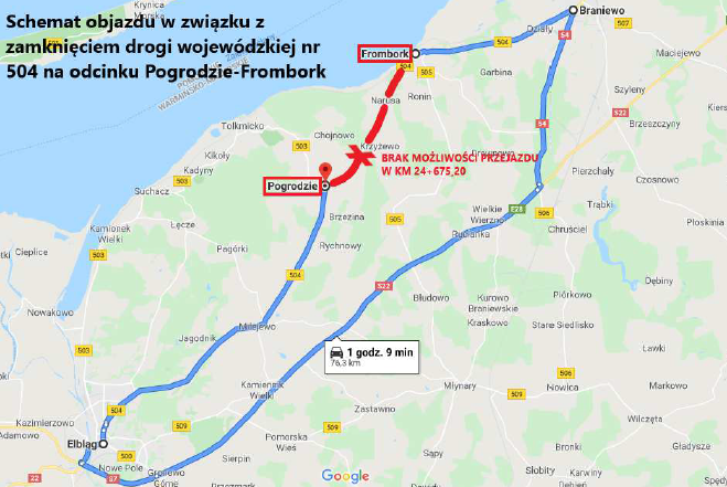 Elbląg, Droga Pogrodzie - Frombork zamknięta od 6 listopada