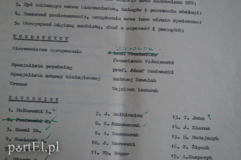 Elbląg, Fragment planu zgrupowania zimowego ZKS Olimpia Elbląg w Polanicy Zdroju w 1977r., ze zbiorów L. Strembskiego Elbląg, Fragment planu zgrupowania zimowego ZKS Olimpia Elbląg w Polanicy Zdroju w 1977r., ze zbiorów L. Strembskiego