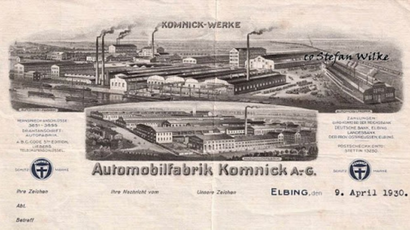 Elbląg, Ulotka z fabryką Komnicka z 1930 r.
