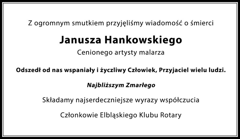 Kondolencje od Elbląskiego Klubu Rotary Kondolencje od Elbląskiego Klubu Rotary
