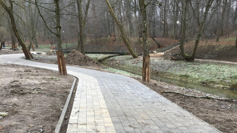 Elbląg, Szara kostka oznacza ścieżkę dla rowerów, jasna - dla pieszych Elbląg, Szara kostka oznacza ścieżkę dla rowerów, jasna - dla pieszych