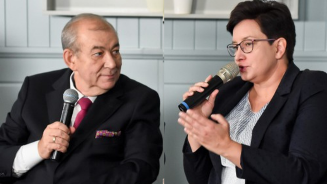 Jerzy Wilk i Monika Falej na debacie wyborczej w 2019 roku