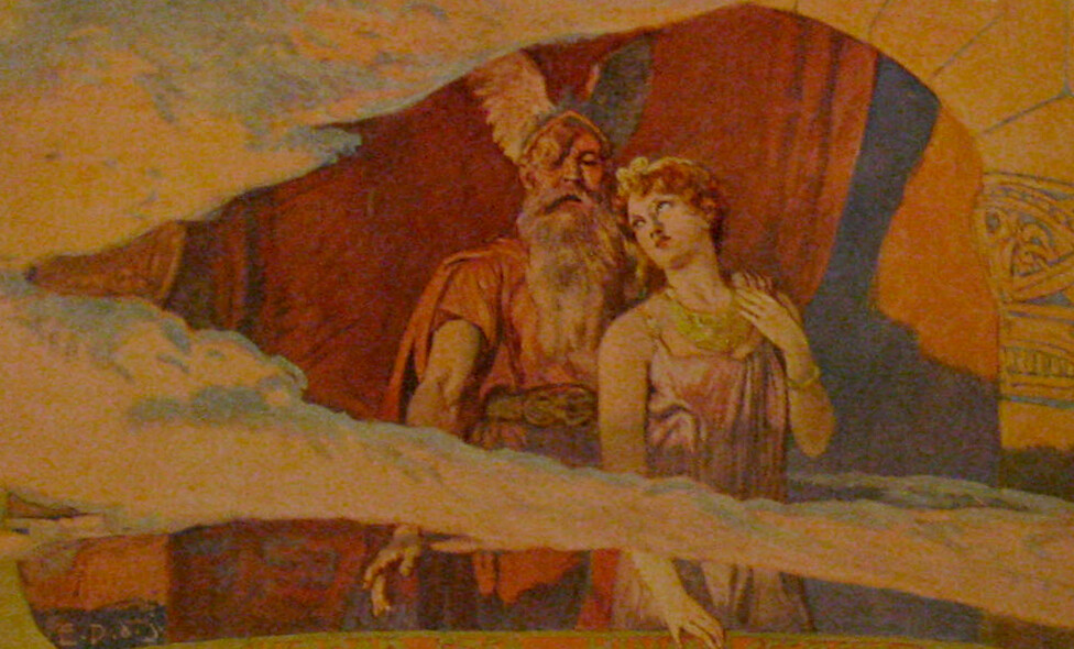 Elbląg, Odyn i Freja na obrazie Emila Dopelera. Emil Doepler, Public domain, via Wikimedia Commons Elbląg, Odyn i Freja na obrazie Emila Dopelera. Emil Doepler, Public domain, via Wikimedia Commons