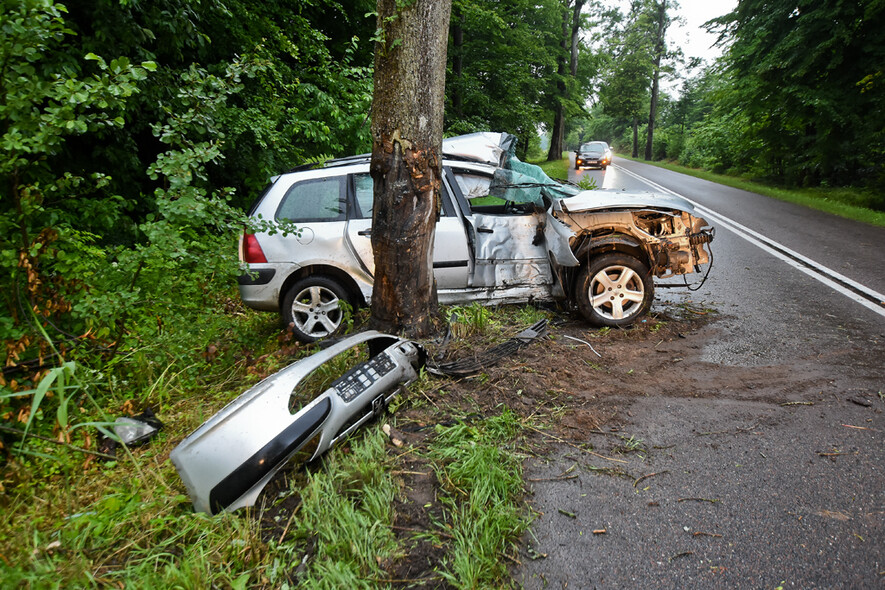 Elbląg, Mężczyzna kierujący peugeotem uderzył w drzewo