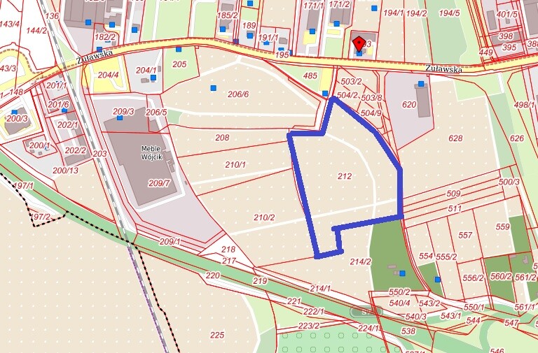 Elbląg, Na tej działce (oznaczonej przez nas kolorem niebieskim) miałoby powstać centrum logistyczne (graf. ze strony portalmapowy.elblag.eu) Elbląg, Na tej działce (oznaczonej przez nas kolorem niebieskim) miałoby powstać centrum logistyczne (graf. ze strony portalmapowy.elblag.eu)