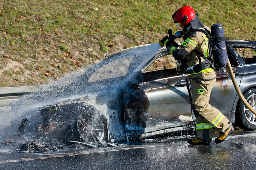 Elbląg, BMW spłonęło na S7 Elbląg, BMW spłonęło na S7