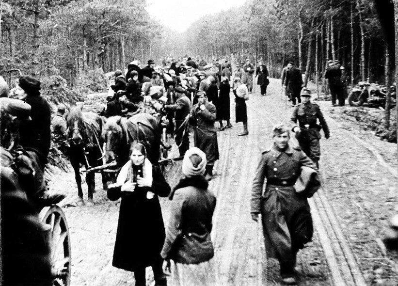 Elbląg, Niemieccy cywile i żołnierze na jednej z dróg ewakuacyjnych w okolicach Braniewa, Elbląg, Niemieccy cywile i żołnierze na jednej z dróg ewakuacyjnych w okolicach Braniewa,