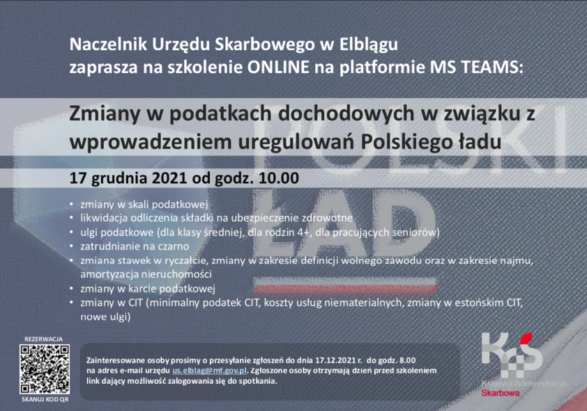 Elbląg, Urząd Skarbowy zaprasza na szkolenie