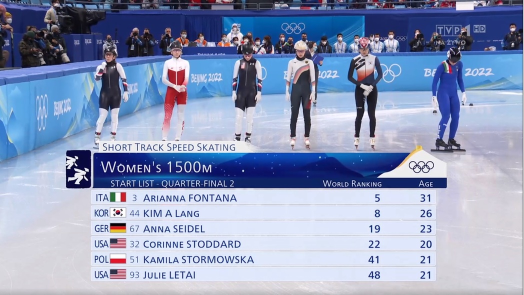 Elbląg, Kamila Stormowska (druga z lewej) na starcie ćwierćfinału na 1500 m. (kadr z TVP Sport) Elbląg, Kamila Stormowska (druga z lewej) na starcie ćwierćfinału na 1500 m. (kadr z TVP Sport)